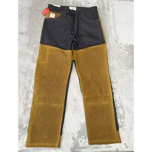Filson x Wrangler Two-Tone Adventure Jeans Mens 32x32 Blue Denim Tan Relaxed NWT